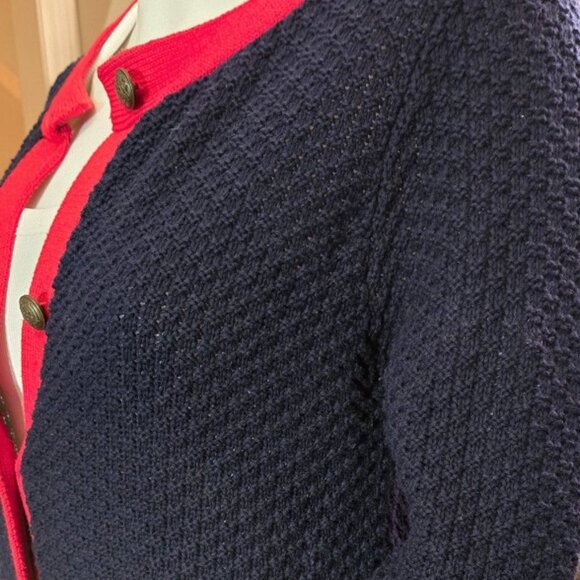 Cotton Knit Cardigan in Navy and Red Medium - Picture 2 of 7